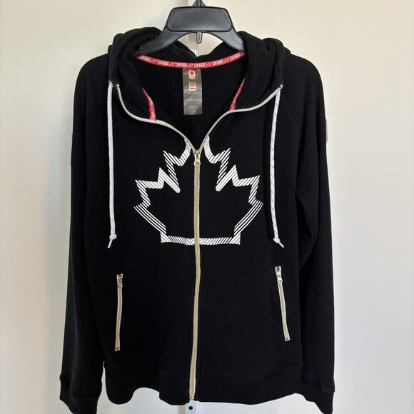 Hudson’s Bay Canadian Olympic Black Zip Up with Pockets Hoodie Women’s Size L - Picture 1 of 12